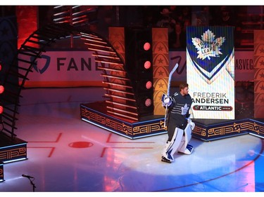 Toronto Maple Leafs goaltender Frederik Andersen (31) is introduced before the 2020 NHL All Star Game at Enterprise Center.