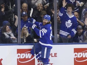 Toronto Maple Leafs forward William Nylander celebrates after scoring a goal against the Tampa Bay Lightning during the first period at Scotiabank Arena.