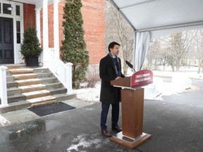 Prime Minister Justin Trudeau speaks during a news conference on the COVID-19 situation in Canada from his residence in Ottawa, Monday, March 23, 2020.