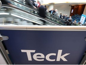 Visitors pass a sign of sponsor Teck Resources at the Prospectors and Developers Association of Canada (PDAC) annual conference in Toronto, Ontario, Canada March 1, 2020.