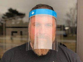 Rich Pauptit of Flash Reproductions, a printing business in Etobicoke that is making plastic face shields for frontline healthcare workers. (supplied photo)