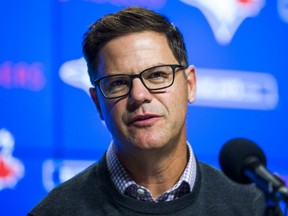 Blue Jays general manager Ross Atkins speaks during an end-of-season media conference at the Rogers Centre in Toronto October 1, 2019. (Ernest Doroszuk/Toronto Sun)