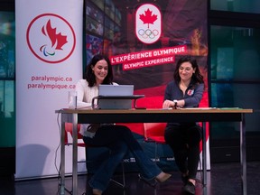 Tessa Virtue (left) and a Champion Chat staffer were on hand in Montreal last week for an informative live chat with elementary school kids. (Shannon Galea/TEAM CANADA)