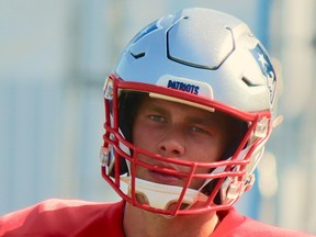 Tom Brady and at a joint practice with Detroit Lions in Allen Park, Mich., in August 2019.