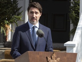 Prime Minister Justin Trudeau holds a news conference at Rideau cottage in Ottawa on Friday, March 13, 2020. (THE CANADIAN PRESS/Fred Chartrand)