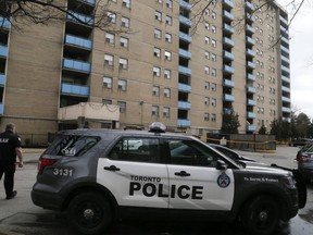 Police investigate after a six-year-old girl falls from a balcony at an apartment building located at 2900 Jane St on Tuesday March 10, 2020.