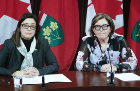 Dr. Eileen de Villa, Medical Officer of Health for the City of Toronto, left, and Dr. Barbara Yaffe, Associate Chief Medical Officer of Health provide an update on the 2019 novel coronavirus on Wednesday