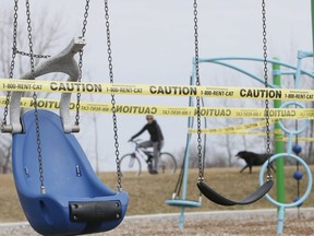 A playground taped off in the Durham Region of Ontario due to COVID-19 restrictions.