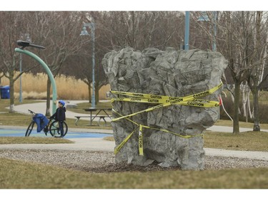 Children's playgrounds like at Woodbine Beach Park near Kingston Red. And Queen St. East have been taped off by the City of Toronto  including the climbing rock  on Thursday March 26, 2020. Jack Boland/Toronto Sun/Postmedia Network