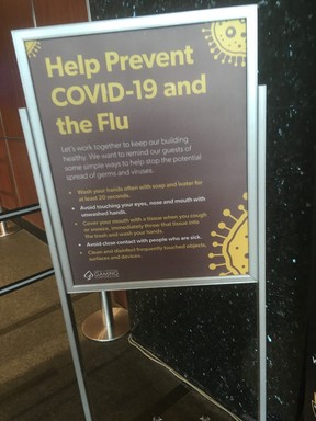 In the wake of the COVID-19 pandemic, Woodbine Racetrack has been taking safety precautions such as cleaning surfaces and reminding customers to wash their hands with posters such as this one seen on Friday, March 13, 2020. (Joe Warmington/Toronto Sun/Postmedia Network)