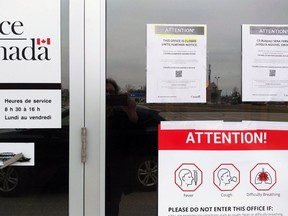 A Service Canada centre in Brantford. All of the in-person centres were closed after safety concerns by workers.