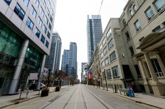 King Street West is seen during the coronavirus pandemic on April 23, 2020 in Toronto. (Photo by Emma McIntyre/Getty Images)