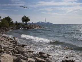 Waves crash on the shore of Humber Bay Park West on July 21, 2018. (Ernest Doroszuk, Toronto Sun)
