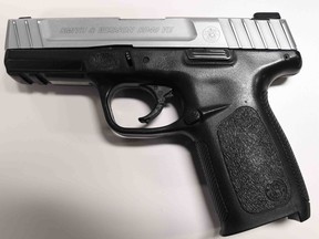 One of two loaded handguns allegedly found during an impaired driving arrest in Vaughan on April 16, 2020.