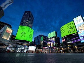 A view of Yonge and Dundas Square, as the number of the coronavirus disease (COVID-19) cases continue to grow in Toronto, Ontario, Canada April 8, 2020.