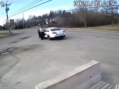Surveillance footage captures Gabriel Wortman putting on a protective vest during his shooting rampage in Nova Scotia.  Surveillance footage captures Gabriel Wortman putting on a protective vest during his shooting rampage in Nova Scotia.