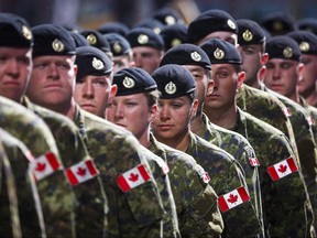 CP-Web.  Members of the Canadian Armed Forces march during the Calgary Stampede parade in Calgary, Friday, July 8, 2016. The Canadian Armed Forces is developing contingency plans to keep COVID-19 from affecting its ability to defend the country and continue its missions overseas amid concerns potential adversaries could try to take advantage of the crisis. THE CANADIAN PRESS/Jeff McIntosh ORG XMIT: CPT115