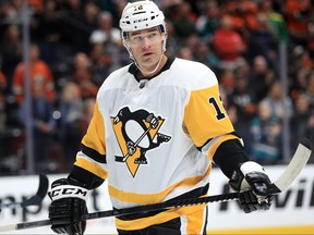 Patrick Marleau of the Pittsburgh Penguins looks on during the first period of a game against the Anaheim Ducks at Honda Center on Feb. 28, 2020 in Anaheim, Calif. (Sean M. Haffey/Getty Images)