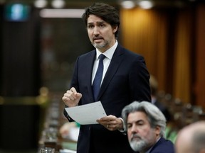 Canada's Prime Minister Justin Trudeau speaks during Question Period in the House of Commons on Parliament Hill, as efforts continue to help slow the spread of the coronavirus disease (COVID-19), in Ottawa, Ontario, Canada April 20, 2020.