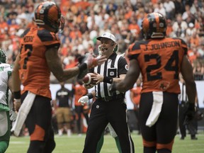 CFL official Patrick MacArthur works a game between the Lions and Roughriders. MacArthur works as a nurse on the NICU at The Stollery Children’s Hospital in Edmonton.