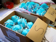 Boxes of N95 protective masks for use by medical field personnel are seen at a New York State emergency operations incident command centre during the coronavirus outbreak in New Rochelle, N.Y., March 17, 2020.