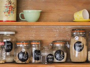 Vintage Kitchen Hutch with baking ingredients