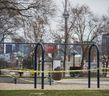 A cordoned-off playground at the CNE grounds in Toronto, Ont. on Friday, April 3, 2020. (Ernest Doroszuk/Toronto Sun/Postmedia Network)