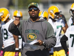 Jarious Jackson, shown here as QBs coach of the Eskimos a few years ago, assumes that role, as well as that of offensive co-ordinator. with the Argos in 2020, Ian Kucerak/Postmedia Network