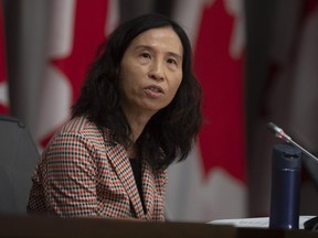 Chief Public Health Officer Theresa Tam responds to a question during a news conference in Ottawa, Monday April 13, 2020.