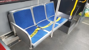 Yellow tape meant to close off seats to maintain social distancing on a TTC bus is just being sat upon by passengers, report some TTC drivers