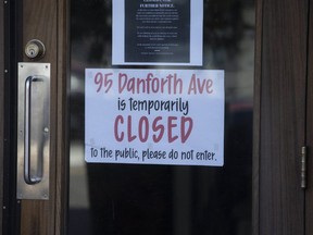 A Danforth Avenue business that is closed due to COVID-19 is pictured April 22, 2020.