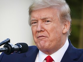 U.S. President Donald Trump speaks during a press conference on COVID-19, in the Rose Garden of the White House in Washington, D.C. on April 27, 2020.