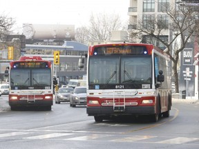 TTC buses come across Bloor St. W.. to Jane St.  on Wednesday January 22, 2020.