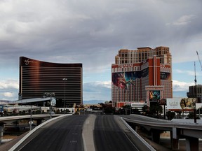 Empty roads leading into and out of the Las Vegas strip are seen as the spread of coronavirus disease (COVID-19) continues, in Las Vegas April 9, 2020.