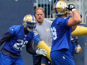 Glen Young oversees a drill as defensive line coach of the Blue Bombers last season. Young returns to Toronto as the Argos’ defensive co-ordinator in 2020.  Kevin King/Postmedia