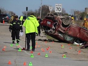 OPP at the scene of a fatal crash near Sarnia on May 4, 2020.