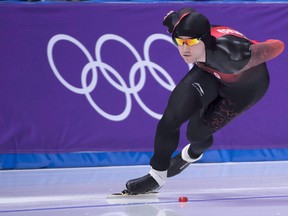 Canada's Vincent de Haitre competes in the 1,000-metre speedskating final at the Pyeongchang Winter Olympics Friday, February 23, 2018 in Gangneung, South Korea.