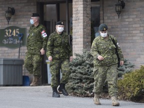 Members of the Canadian Armed Forces are shown at Residence Villa Val des Arbres a long-term care home in Laval, Que., Sunday, April 19, 2020.