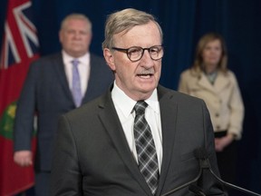 Ontario Chief Medical Officer of Health Dr. David Williams answers questions at the daily briefing at Queen's Park in Toronto on Monday, April 20, 2020.