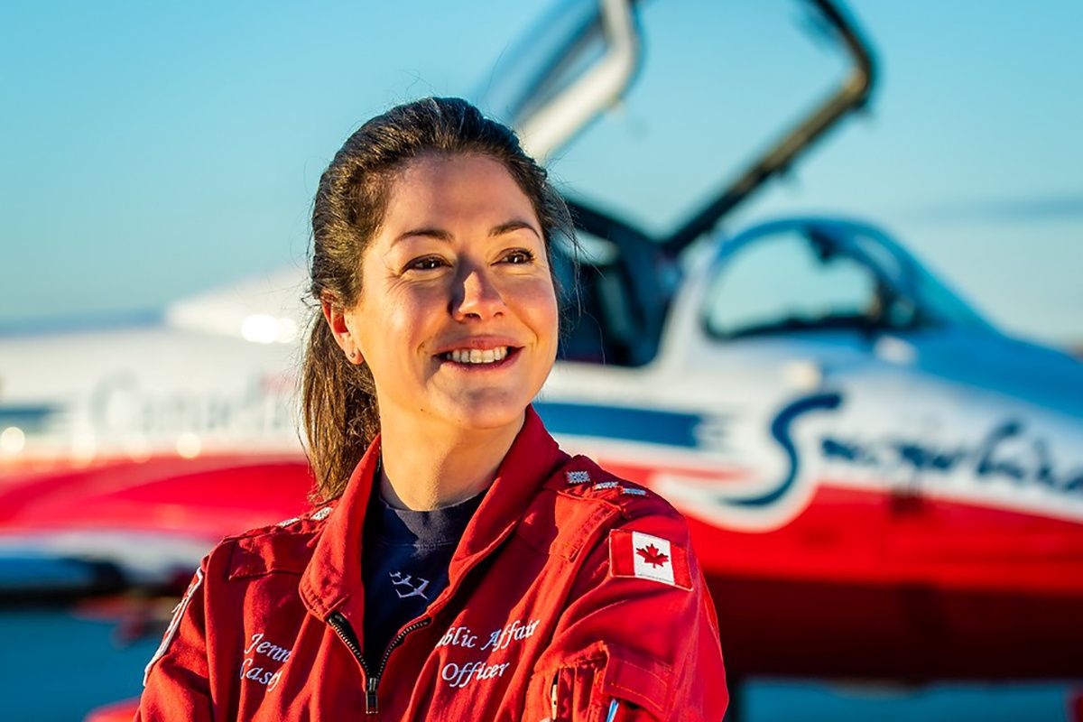 Royal Canadian Air Force Captain Jennifer Casey, who was killed in the crash of a jet from the Snowbirds aerobatics team in Kamloops, British Columbia, poses in an undated photograph.  