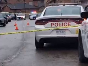 Durham Regional Police on the scene of a shooting in Ajax on Thursday, May 14 2020