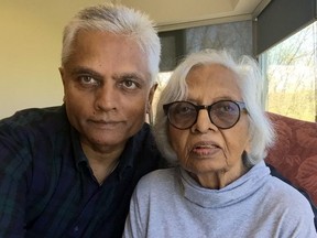 Anil Reddi with his 93-year-old mom Vimal Kotak, who is a resident at True Davidson Acres long-term care facility.