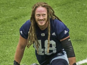 Argos linebacker Bear Woods thinks the pandemic is the perfect time to show character. “That’s the time to make a positive impact personally and for others. And that’s always been my approach,” he said. Ernest Doroszuk/Toronto Sun