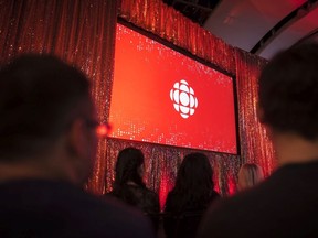 The CBC logo is projected onto a screen during the CBC's annual upfront presentation at The Mattamy Athletic Centre in Toronto, Wednesday, May 29, 2019.