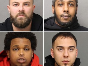 Clockwise from top left, Scott McManus, 37, of Toronto, Samir Abdelgadir, now 39, of Mississauga, Hamed Shahnawaz, 30, of Brampton, and Liban Hussein, 25, of Toronto, are accused of abducting a 14-year-old boy over his brother's drug theft.
