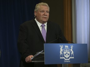 Ontario Premier Doug Ford speaks during a news briefing at Queen's Park on Friday, May 22, 2020.