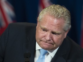 Premier Doug Ford  answers questions about a disturbing report from the Canadian military regarding five Ontario long-term-care homes during his daily updates regarding COVID-19 at Queen's Park in Toronto on Tuesday, May 26, 2020.