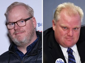 Comedian Jim Gaffigan, left, and former Toronto Mayor Rob Ford