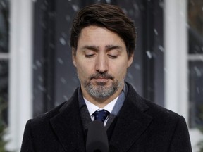 Prime Minister Justin Trudeau attends a news conference at Rideau Cottage, as efforts continue to help slow the spread of COVID-19, in Ottawa, Thursday, April 9, 2020.