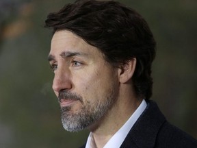 In this file photo taken March 29, 2020, Prime Minister Justin Trudeau speaks during a news conference on the COVID-19 situation from his residence in Ottawa.